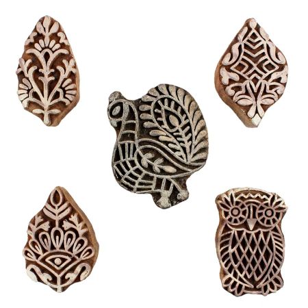 Set of 5 Piece New Mix Wooden Printing Blocks